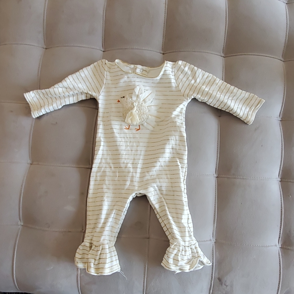 White and gold striped romper